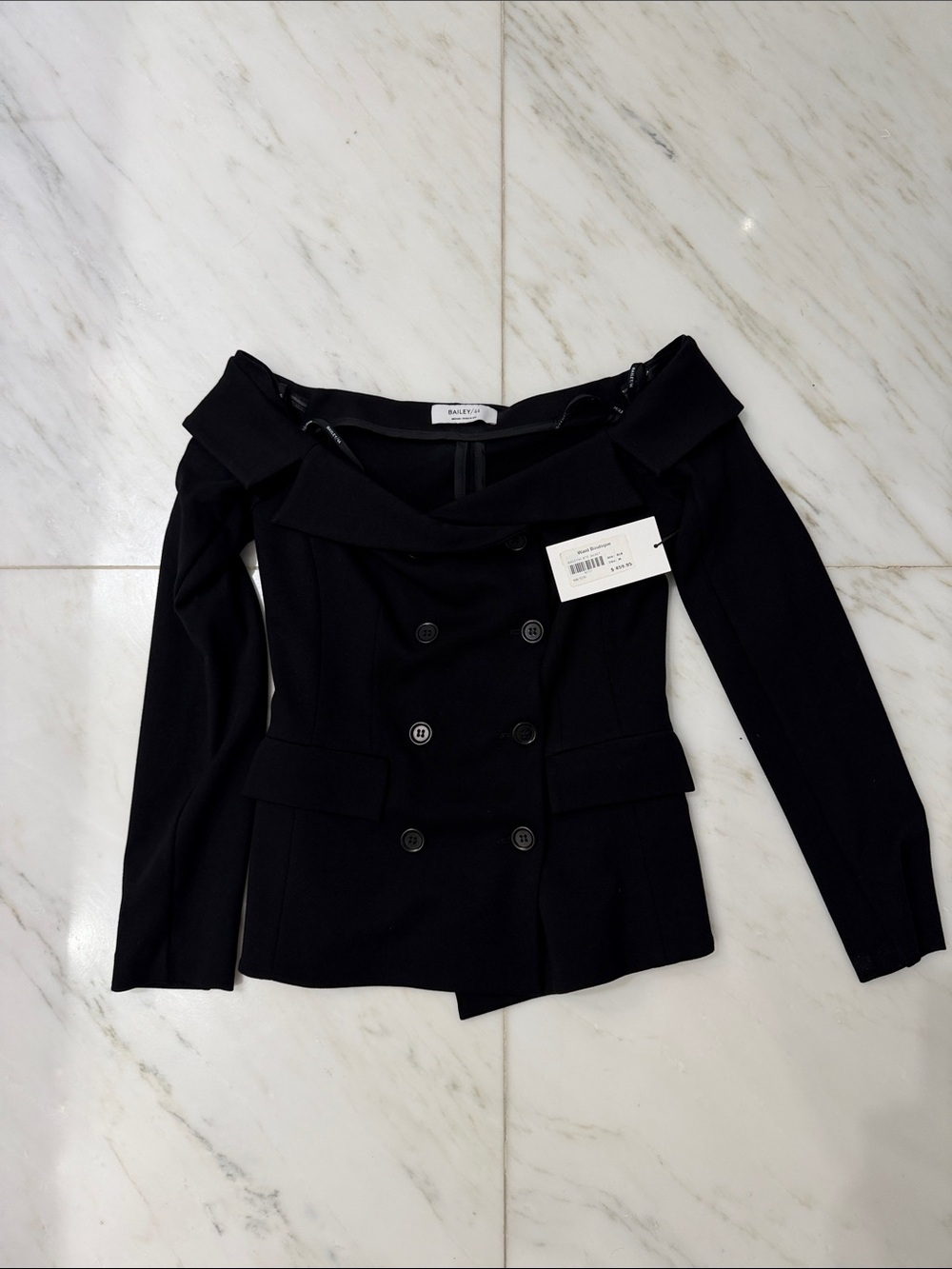 Bailey44 Off-Shoulder Double-Breasted Black Women's Blazer Jacket
